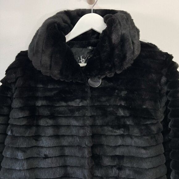 Vintage Nuage Black Faux Carved Fur Mid Length Coat - Picture 4 of 8